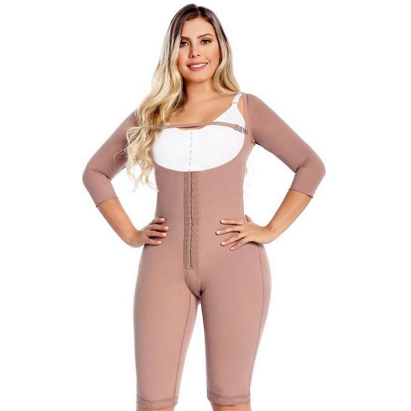 Nereida- Faja Colombiana With 3 Rows Clips and Sleeves Long Leg with Zipper in Intimate Area
