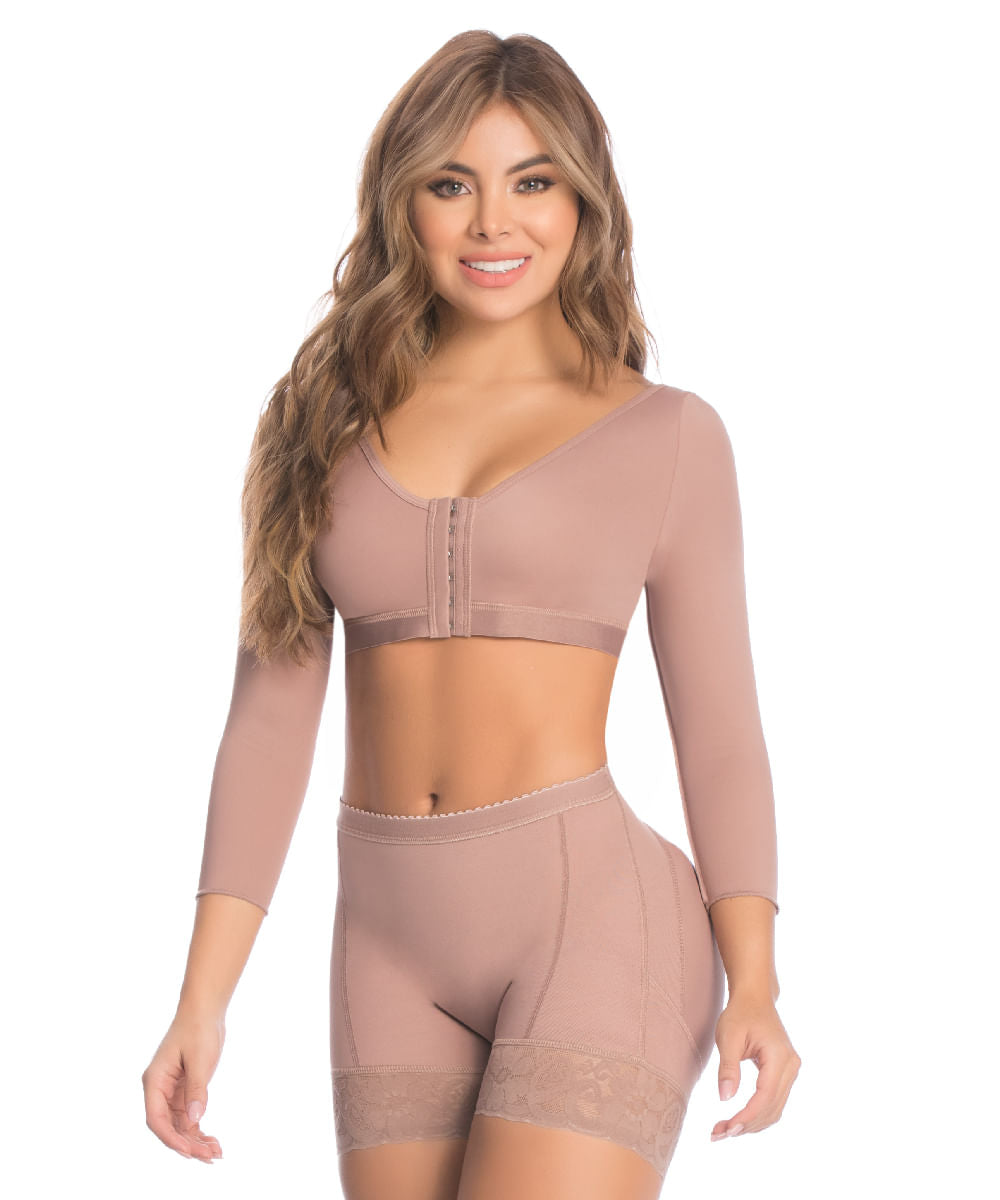 Brenda- Post Surgery Bra with Sleeves Central Hooks and Molded Cups with No Rods