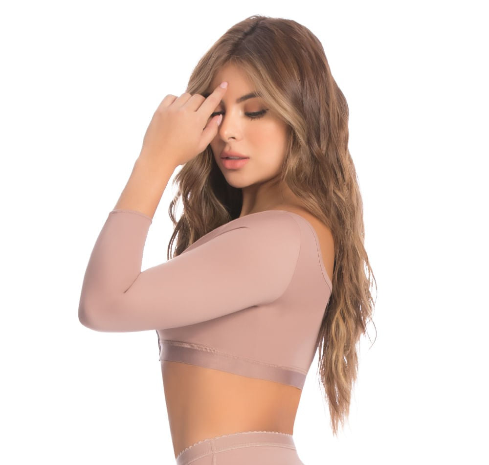 Brenda- Post Surgery Bra with Sleeves Central Hooks and Molded Cups with No Rods